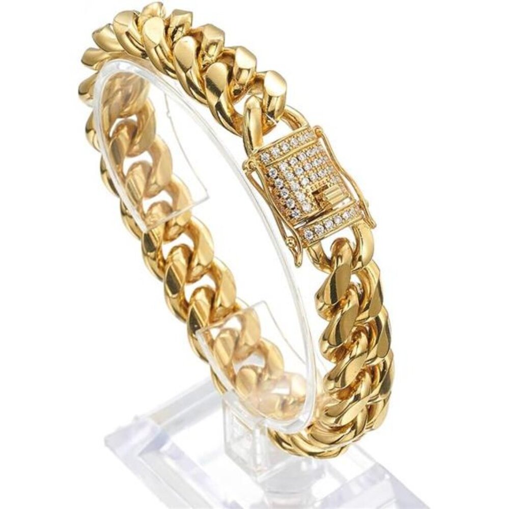 Jxlepe Mens Miami Cuban Link Chain 18K Gold 15mm Stainless Steel Curb Necklace